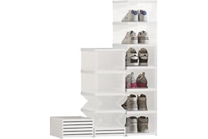 Beofinest Shoe Storage Boxes,6 Layers Shoe Storage Organizer, Foldable Shoes Boxes,Sturdy Shoe Box Storage Container, Foldable Shoe Rack Sneaker Container,for Size 13/14 【No-Assembly-Required】