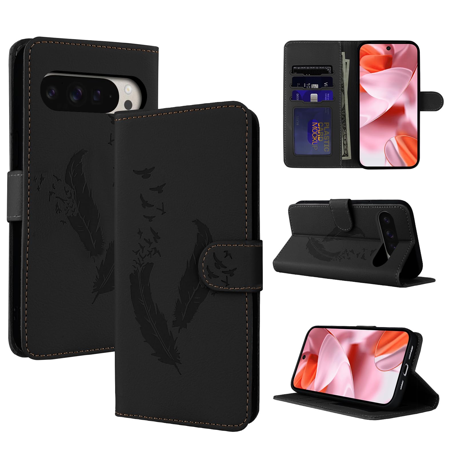 Mobile Phone Case for Google Pixel 9/Google Pixel 9 Pro Case, Leather Flip Case for Google Pixel 9/9 Pro, Magnetic Folding Wallet Case, Protective Case for Google Pixel 9/9 Pro 2024, Black