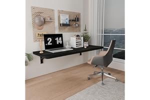 IAE Wall Mounted Folding Table with Pine Wood,36" x 14" Floating Wall Desk,Laundry Folding Table with Shelf Brackets,Fold Down Desk Shelf,Folding Workbench for Home,Dining,Laundry Room,Kitchen,Black