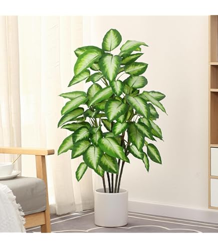 Luxsego - Plantas Artificiales De Caña Con Flores Verdes, Pasto De Pampas De Seda Alta En Maceta Para El Hogar, Oficina, Decoración De Boda, Plantas Sintéticas Para Ella O él (46 Pulgadas