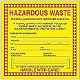 Accuform Hazardous Waste Adhesive-Poly Vinyl Label, Pack of 100, Legend Hazardous Waste - Federal Laws PROHIBIT Improper Disposal...Handle with Care, 6" x 6", Red/Black/Yellow, MHZW20EVC