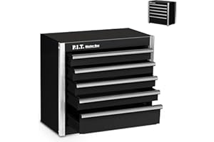 P.I.T. Mini Black Tool Box, Portable 5-Drawer Micro Roll Cab Steel Stackable Tool Box with Liner, Black Small Tool Case for Tools Storage and Organizers, Home DIY