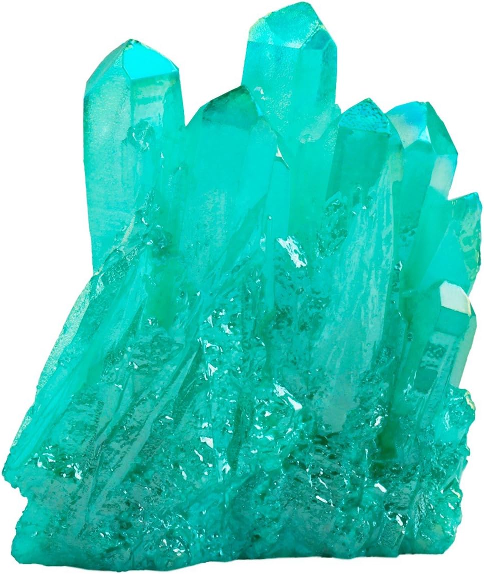 Indoor Fountains & Accessories - mookaitedecor Titanium Coated Natural Rock Crystal Cluster Geode Stone Specimen, Light Blue