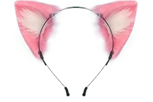 QinRuan Cat Fox Faux Fur Ears Headband Cute Halloween Fancy Dress Cosplay Handmade Animal Furry Ears Hair Hoop