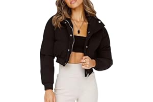 Gihuo Women' s Cropped Puffer Jacket Padded Long Sleeve Bubble Coats Winter Warm Puffy Outerwear