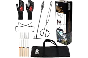 IPROUDER 6-in-1 Dutch Oven Camping Accessories Kit - Campfire Cooking Equipment with Marshmallow Roasting Sticks, Heat-Resistant Gloves, 16" Scissors Tongs, Lid Lifter & Lid Stand