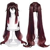 SL Brown Pigtails Wig for Hu Tao Cosplay Wig Anime Straight Cosplay Hair Wigs with Ponytails + Cap (Hu Tao) Long