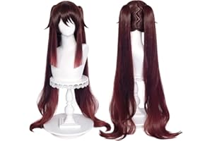 WIGGY MERMAID SL Brown Pigtails Wig for Hu Tao Cosplay Wig Anime Straight Cosplay Hair Wigs with Ponytails + Cap (Hu Tao) Long