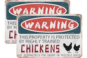 YOMIA 2 Pcs Chicken Coop Sign Warning Sign This Property is Protected by Chickens 8x12 Inch Great Metal Tin Signs Décor for H