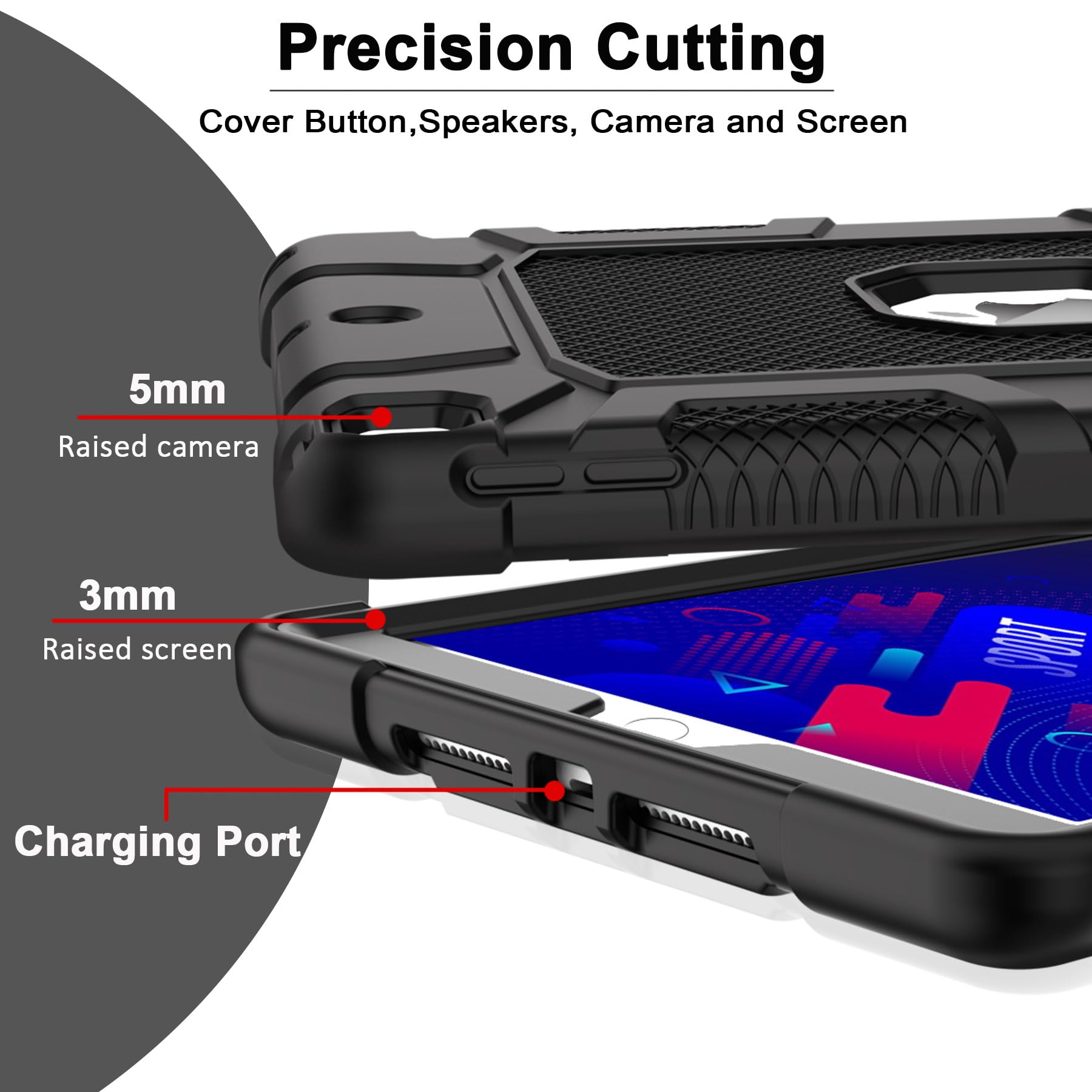 Rantice Case for 9th/8th/7th Generation, Hybrid Shockproof Rugged Drop Protective Case with Kickstand for iPad 10.2 Inch (2021/2020/2019 Release), Black