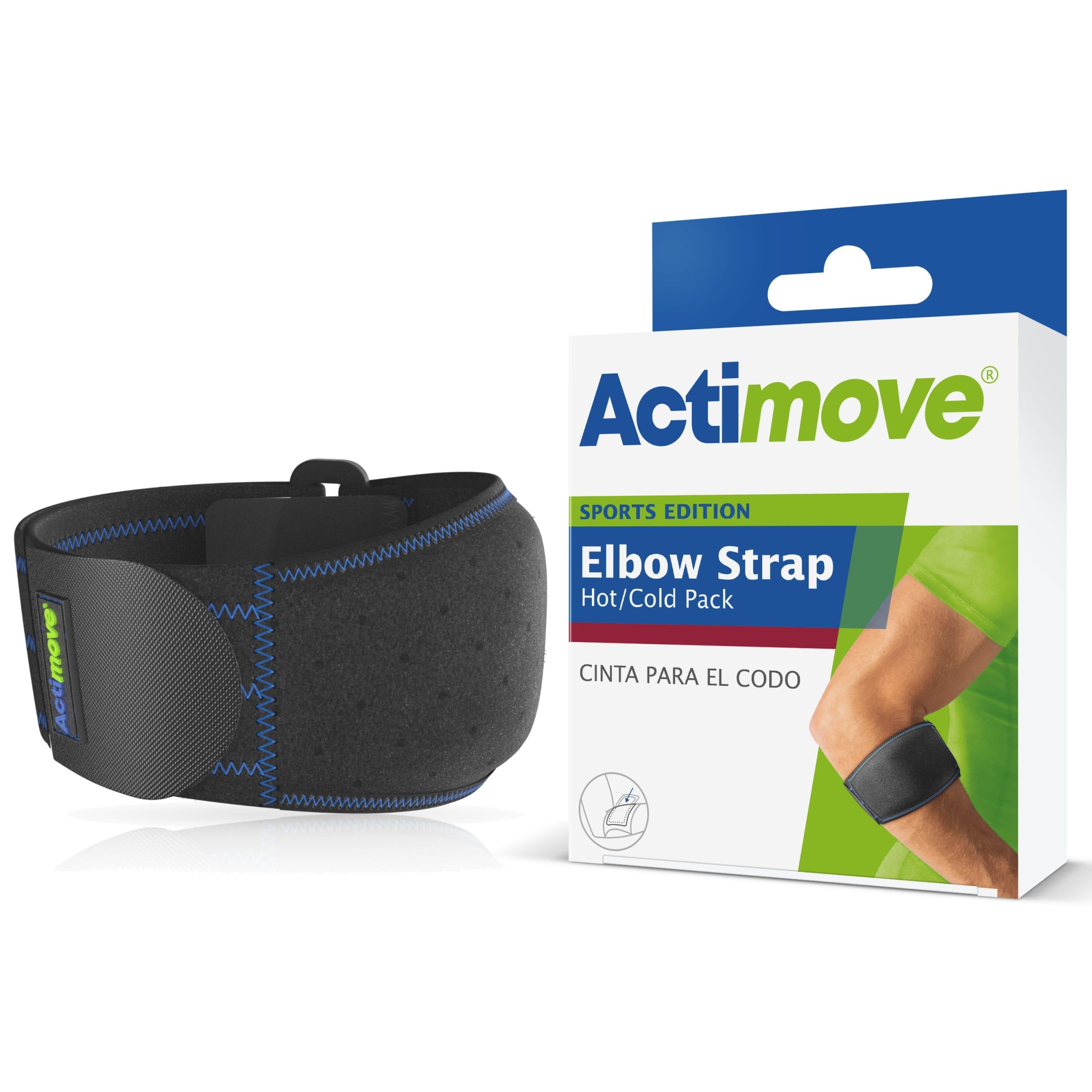 Actimove® SPORTS EDITION Elbow Strap Hot and Cold Pack - Pain Relief - Secure Fit with Medical Compression - Perfect for playing Tennis or Golf - Black, Universal Size
