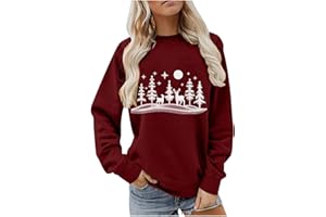 Christmas Trees Sweatshirt for Women Xmas Reindeer Graphic Shirts Holiday Party Long Sleeve Pullover Tops