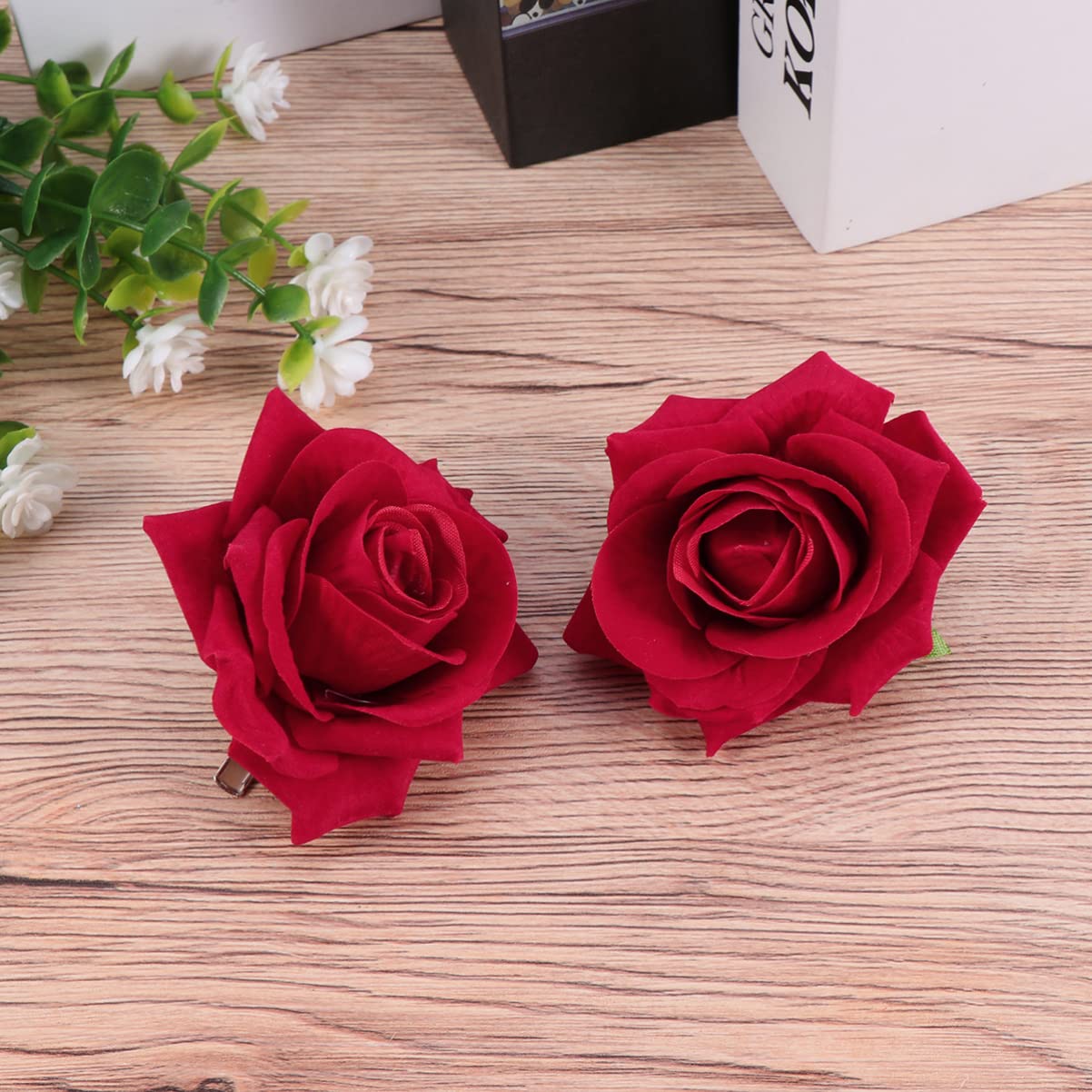 Lurrose Rose Hair Clip, Red Rose Hair Pin Rose Brooch Floral Clips Bridal Hair Accessaries for Woman Girl Party Wedding Halloween