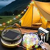 40FT Solar Camping String Lights, Rechargeable String Lights with 8 Modes, Waterproof Outdoor Lights with Delay Closure, Retractable Design & Hooks for Outdoor Patio Awning Garden Party Essentials