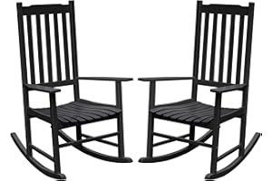Flamaker Acacia Wood Patio Rocking Chair Set of 2, High Back and Widen Armrest for Adults, Solid Wood Porch Rocking Chair for Lawn, Garden, Backyard (Black)