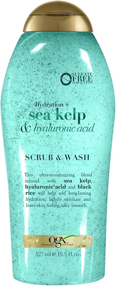 OGX Hydration + Sea Kelp & Hyaluronic Acid Sulfate-Free Lightly Moisturizing Body Scrub with Black Rice, Gentle Exfoliating D