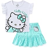 Hello Kitty Sanrio Girls Short Sleeve Shirt and Skirt 2 Piece Set for Big Kids