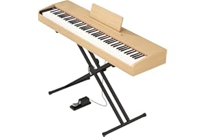 Melentro Digital Piano 88 key Semi Weighted Keyboard With X Stand & Sustain Pedal, Full-Size Beginner Electric Piano For Bluetooth, Headphone Mode, USB-MIDI (Light Apricot)