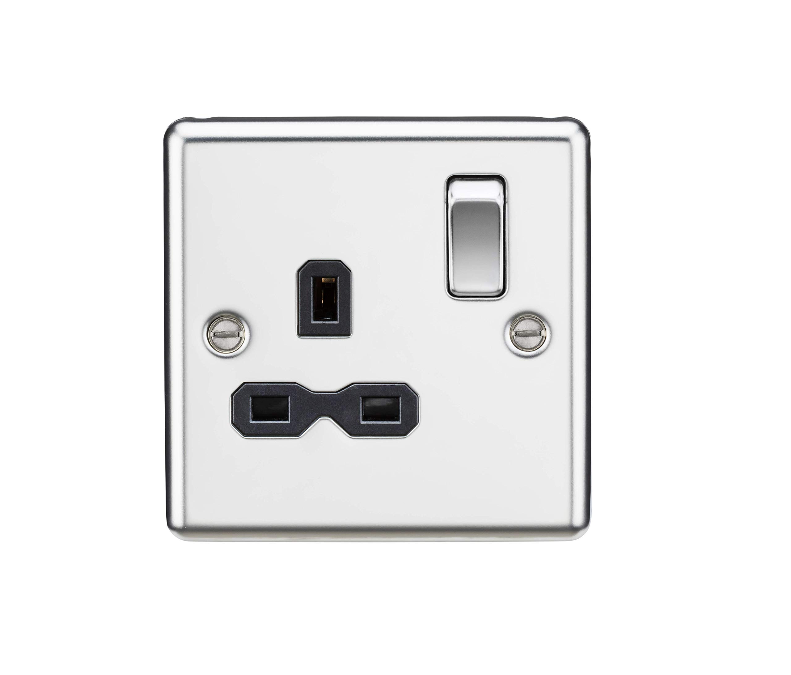 13A 1G DP Switched Socket with Black Insert - Rounded Edge Polished Chrome — image 1