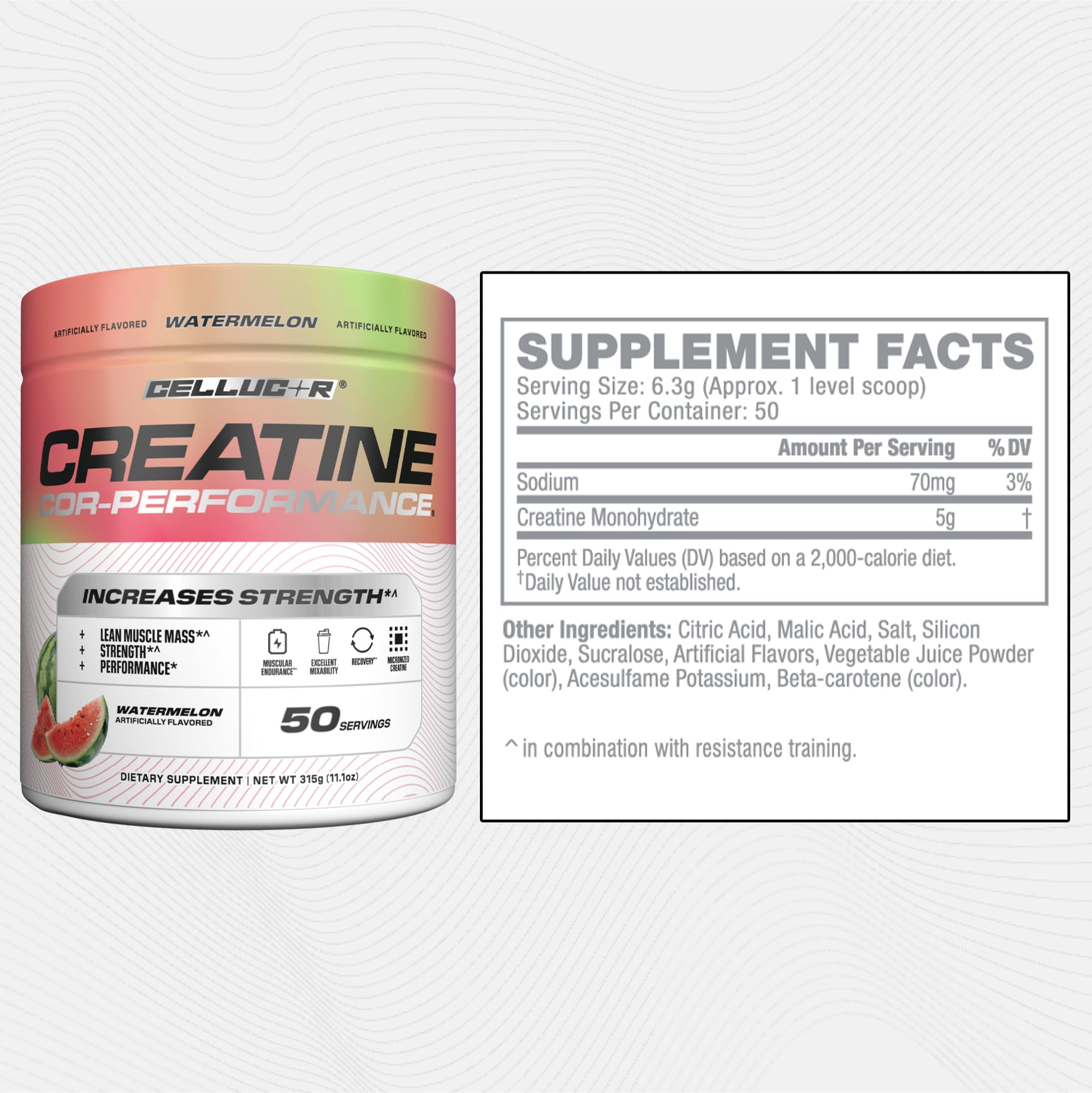 Cellucor Creatine Powder, Watermelon Flavor - Increases Strength, Lean Muscle Mass & Endurance, Micronized Creatine for Fast Absorption, 5g Creatine per Serving, 50 Servings