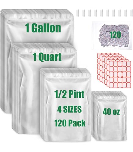 Set De 100 Bolsas Mylar Con Absorbentes De Oxígeno – Variedad De 3 Tamaños, 7 Mil, PackFreshUSA