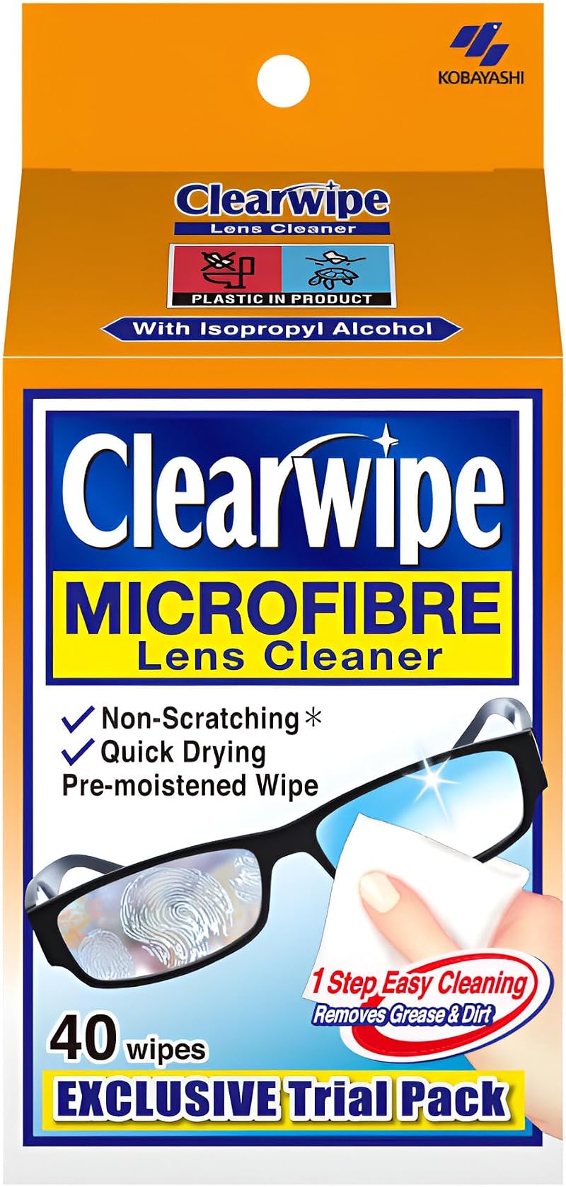 Clearwipe Lens Cleaner 40 Wipes Microfibre Individually Wrapped for Glasses