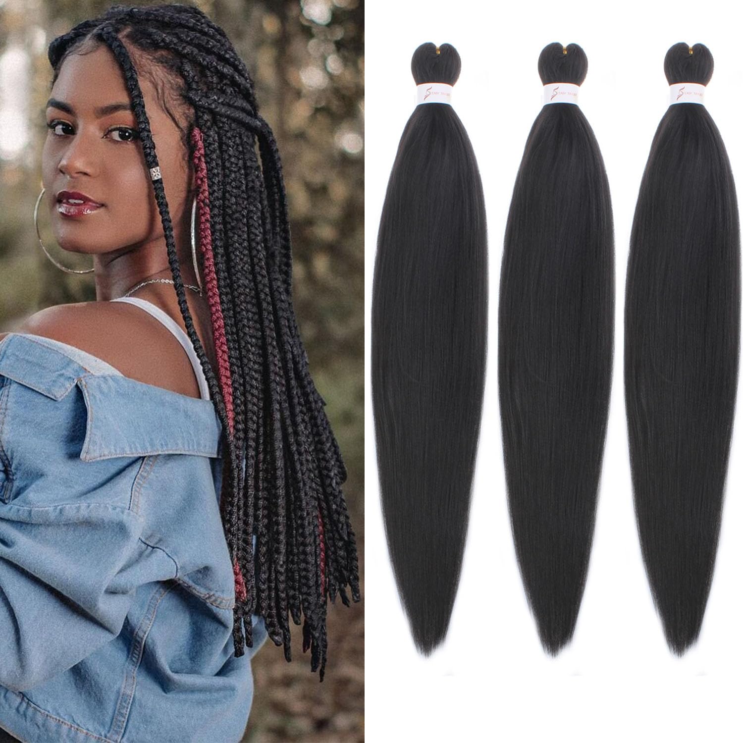 Xtrend 16 Inch EZ Braids 3Packs Pre-Stretched EZ Braiding Hair Extensions for Box Braids Hair Hot Water Setting Synthetic Fiber Hair Extensions(3Packs,2#)