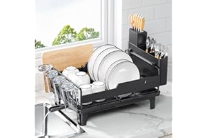 Dish Drying Rack, Small Dish Rack with Drainboard, Multifunctional Dish Drainer with Cups Holder & Cutting Board Holder, Home