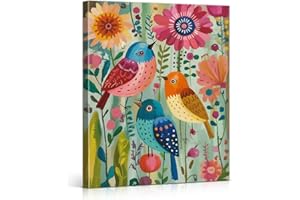Colorful Abstract Floral Bird Canvas Wall Art Print Botanical Cartoon Bird Picture Painting Modern Animal Wall Decor for Home