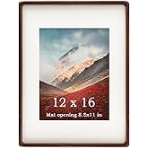 Zibrelte 12x16 Frame Natural, Solid Walnut Wood 12 x 16 Picture Frame with Mat for 8.5 x 11 Image, Wall Gallery Mounting 16 x 12 Inch Large Poster Photo Frame