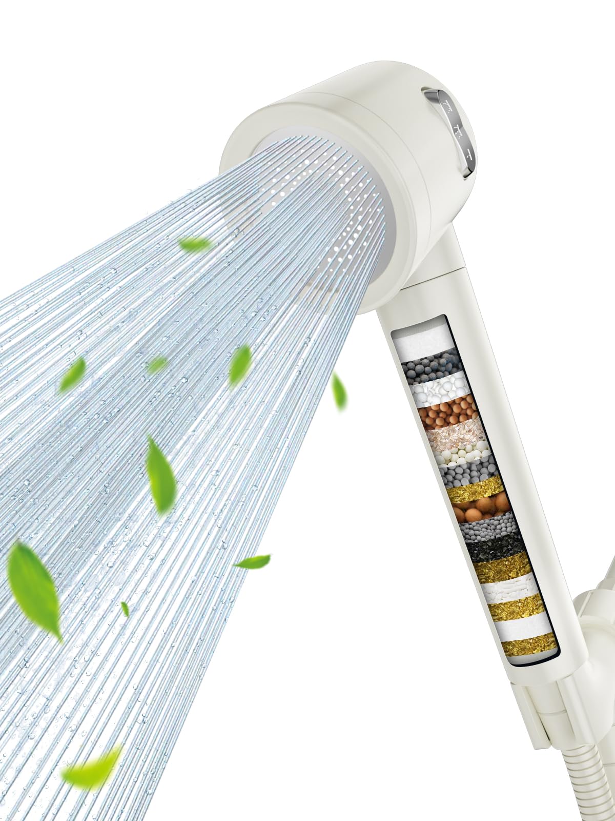 高水圧シャワーヘッド 節水 塩素除去 3段階モードシャワー 極細水流 肌ケア 美髪 毛穴汚れ除去 頭皮に肌に優しい 増圧 うるおい お手入れ・取り付け簡単 3種類アダプター付 ホワイト商品画像