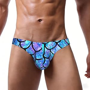 Hon-Lally Ombre Mermaid Teal Fish Scale Print Men's Sexy Bikini Briefs - Low Cut Swim Underwear for Beach, Daily Wear
