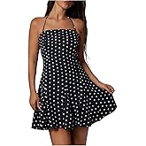 Milumia Women's Polka Dots Halter Short Mini Dress Tie Backless A Line Party Club Cami Dresses