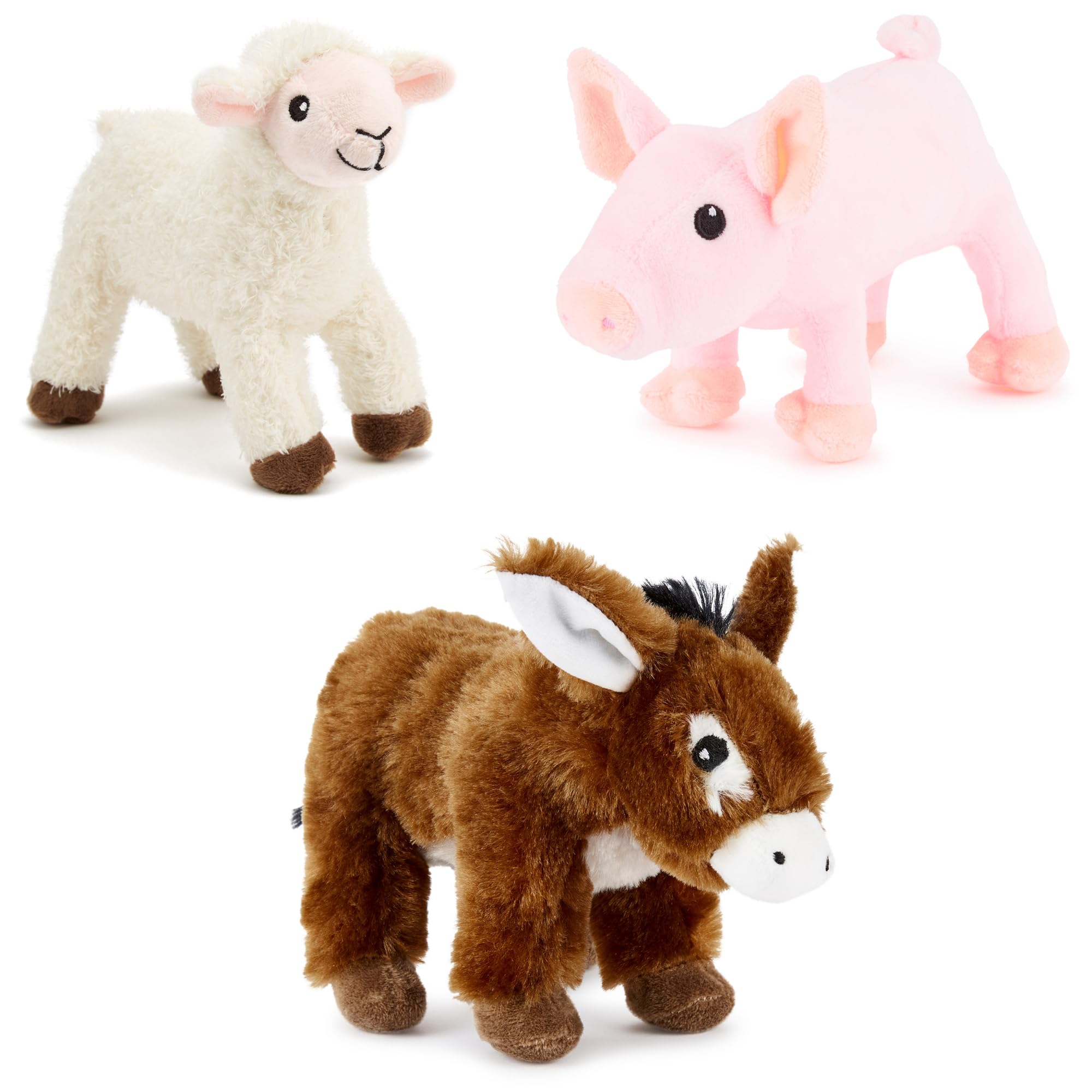 Zappi Co x3 Triple Pack Farm set of Childrens Playful Soft Cuddly Plush Toy realistic life like(12-15CM/5-6 Inches) (Donkey + Lamb + Pig) — image 1