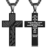 Esrial Easter Basket Stuffers- Mens Gifts Cross Necklace for Men, Crucifix Bible Verse Jesus Pendant Stainless Steel 18+2" Christian Baptism Confirmation Religious Gifts for Men