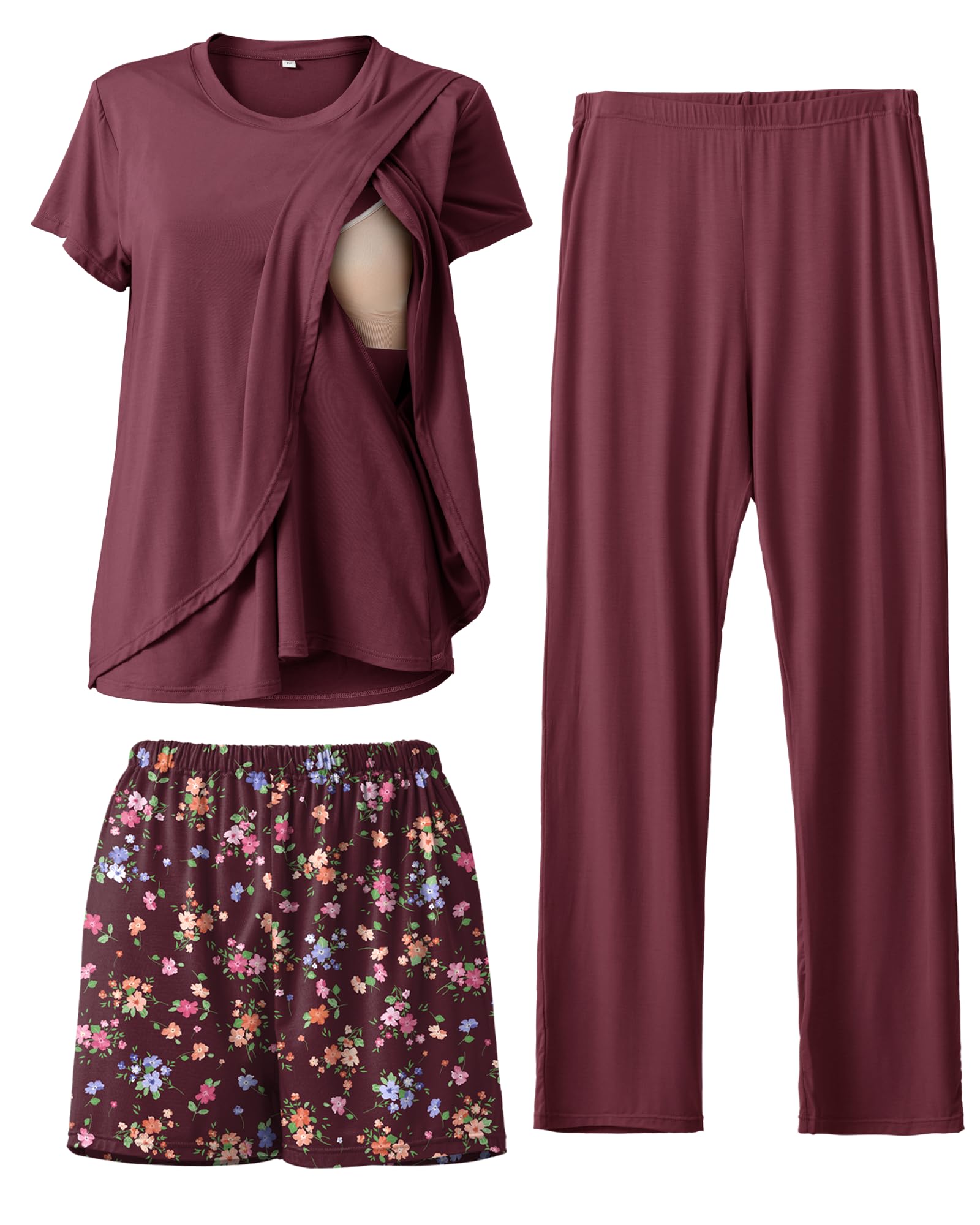 Rnxrbb 3 Piece Postpartum Nursing Pajamas Set