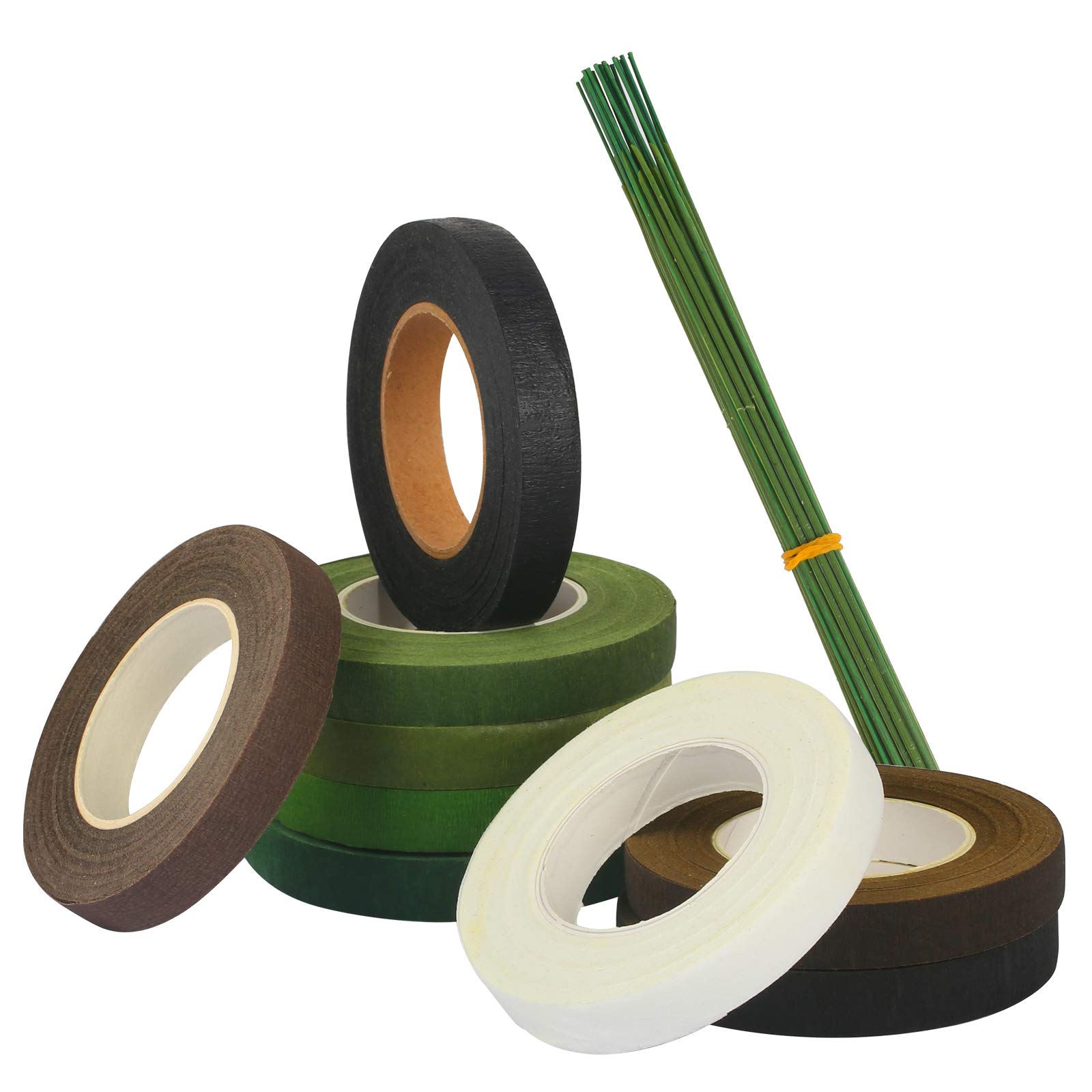 TGFIX 9 Pcs 1.2cm Wide Floral Tapes Set in 9 Color with 30 Pcs Floral Wire for Bouquet Stem Wrapping and Floral Crafts