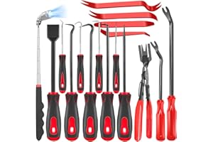 XBVV 17 Pcs Pick and Hook Set with Trim Removal Tool, Clip Pliers, Fastener Remover,Scraper,and Magnetic Telescoping Tool Kit for Repair Automotive,Upholstery and Electronics Maintenance Pick Tools