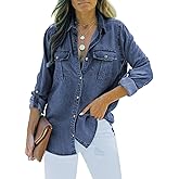 Sidefeel Women's Denim Top Long Sleeve Jean Shirt Button Down Denim Shirt