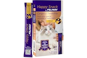 Feliway Happy Snack, Delicious, Lickable, Squeezable Purée Cat Treats for a Daily Calming Routine, Made with Real Chicken, 12 Pack (0.5oz Tubes)