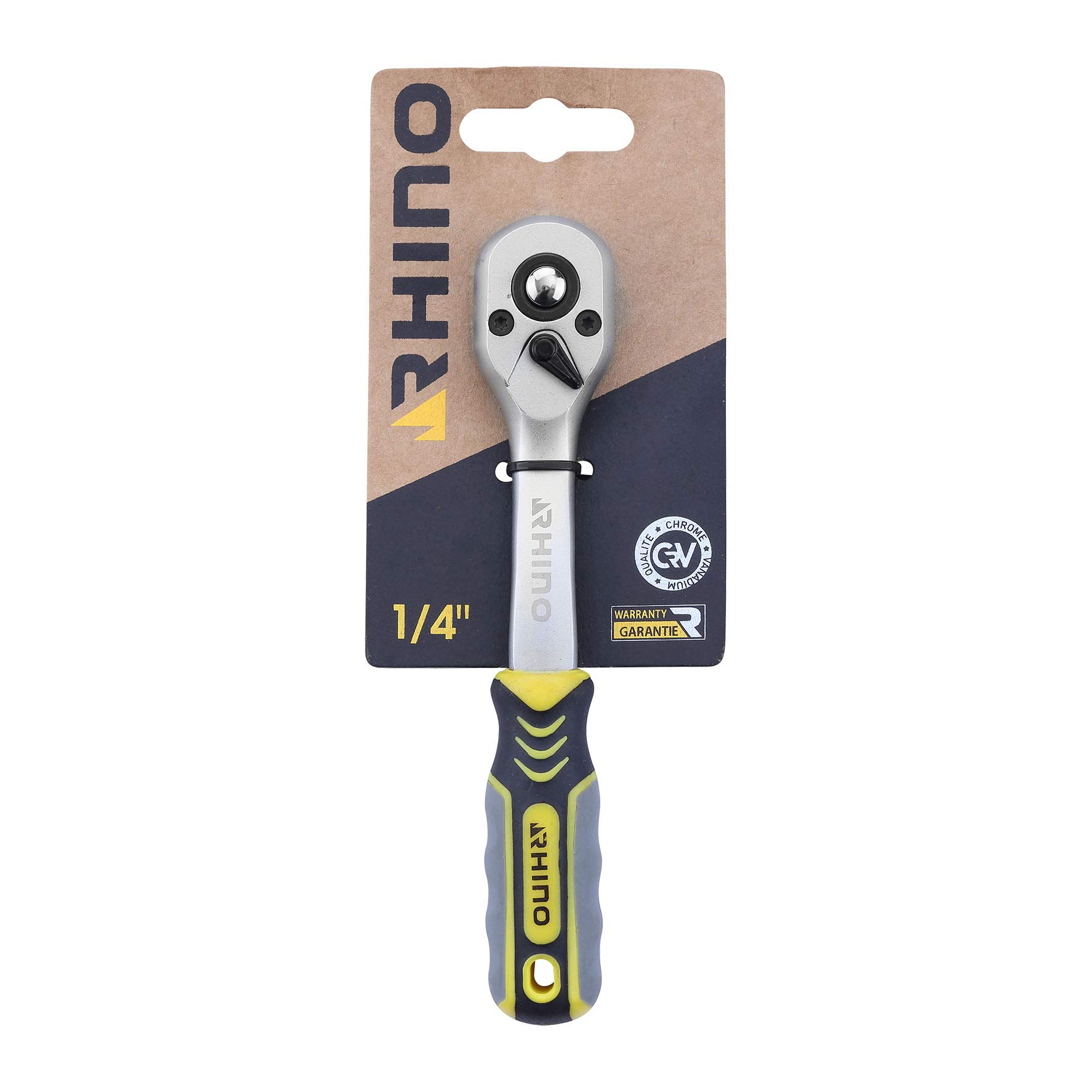 Rhino Ratchet Wrench - Reversible Ratchet - Reversible Socket Wrench - Made of Steel (Chrome Vanadium) - 1/4 Inch Square Drive - High Quality - Available in Various Sizes