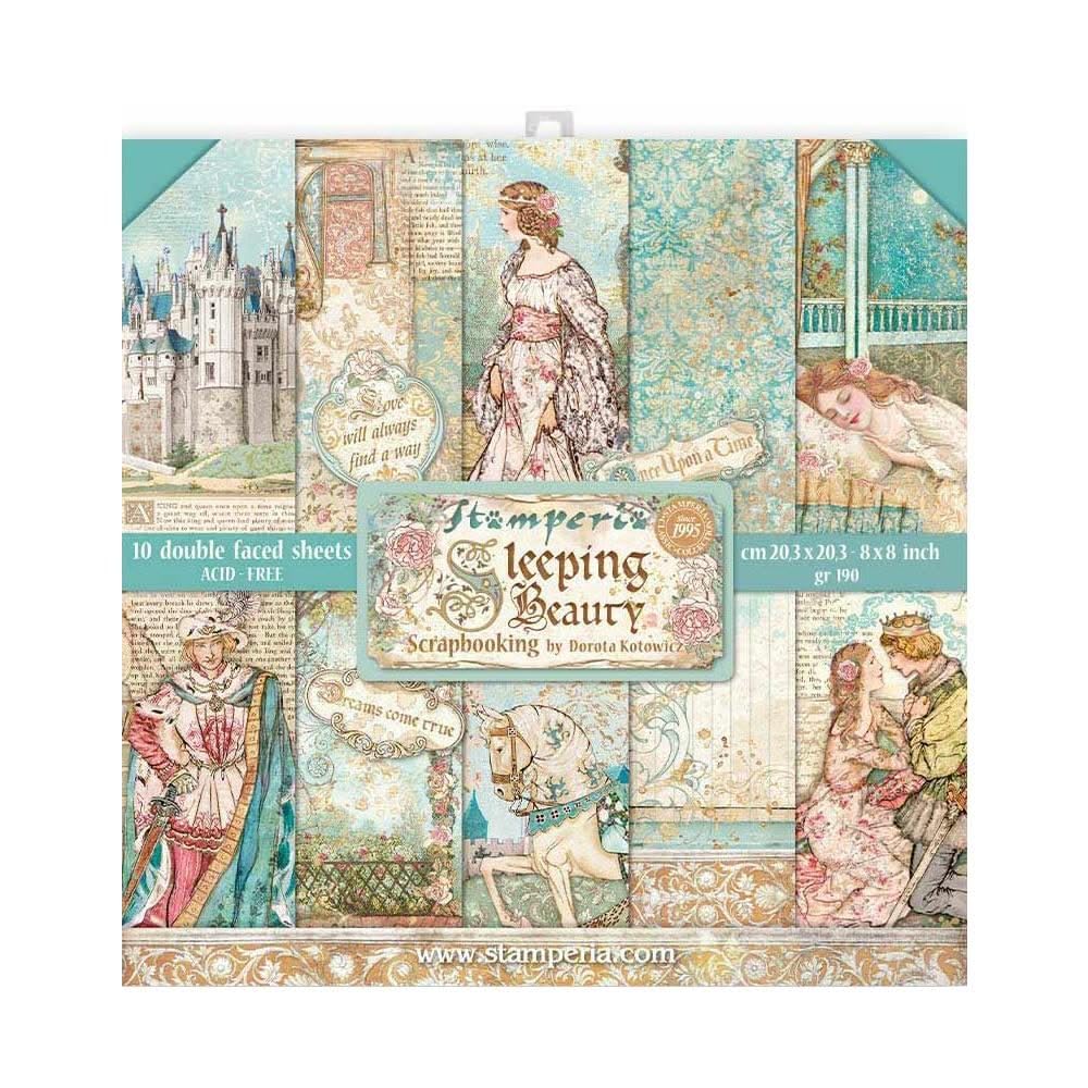 Stamperia International Mini Scrapbooking Pad-Double Face-Sleeping Beauty, Various, 8 x 8 inches