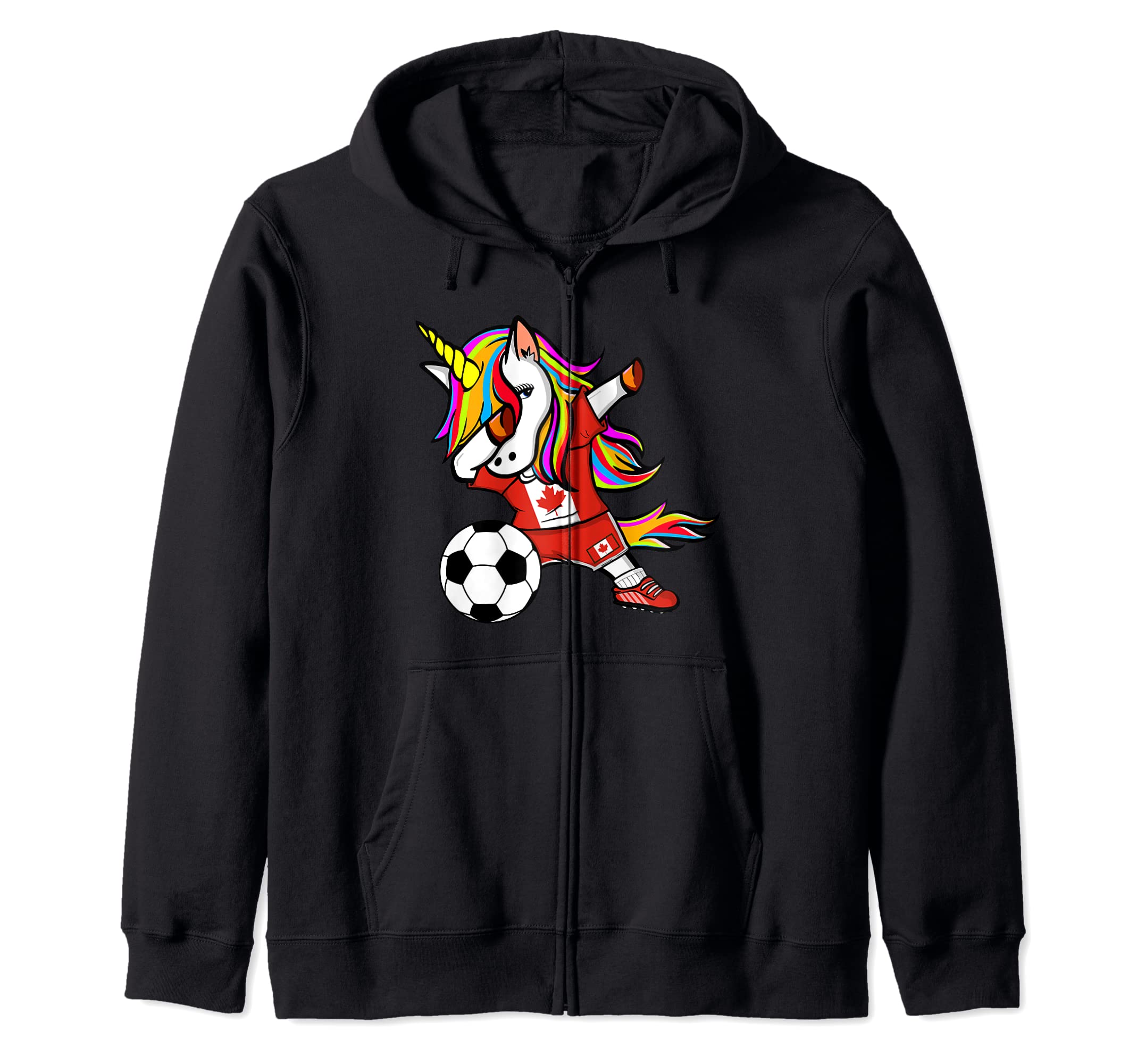 Dabbing Unicorn Canada Soccer Fans Jersey Canadian Football Zip Hoodie