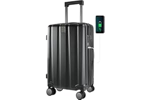 KROSER Hardside Expandable Carry On Luggage with Spinner Wheels & Built-in TSA Lock, Durable Suitcase Rolling Luggage with USB Port, Carry-On 20-Inch, Black