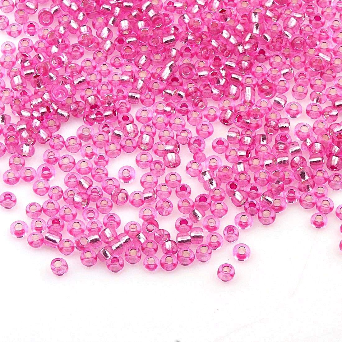 Perlin Glass Seed Beads Indian Beads Seed Beads Pony Beads 3 mm Silver Lined 8/0 Silver Lined 3300 Pieces (Pink) — image 1