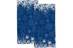 Vantaso Bathroom Hand Towels Set of 2 Christmas Winter Dark Blue Snowflakes Soft Absorbent Kitchen Hand Towel for Bathroom Hotel Gym Spa