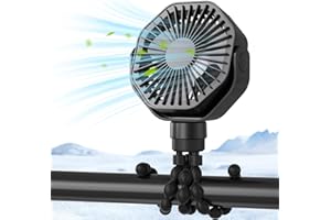 Lerat Portable Stroller Fan With Flexible Tripod, 3 Speeds Rechargeable Handheld Personal Fan, 360 Rotate Battery Operated Clip On Fans for Car Seat Crib Bike Treadmill Black