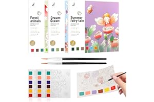 AWANKOU Paint with Water Coloring Books for Kids, 3 PCS | 60 Pages Watercolor Painting Sets for Kids Ages 4 5 6 7 8+, Arts Crafts Drawing Gift for Boys Girls - Fairy Tail, Dream Ocean& Forest Animals