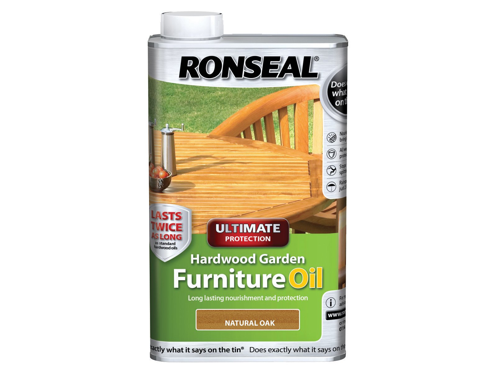 Ronseal UHWGFOO1L 1 Litre Ultimate Protection Hardwood Garden Furniture Oil - Oak