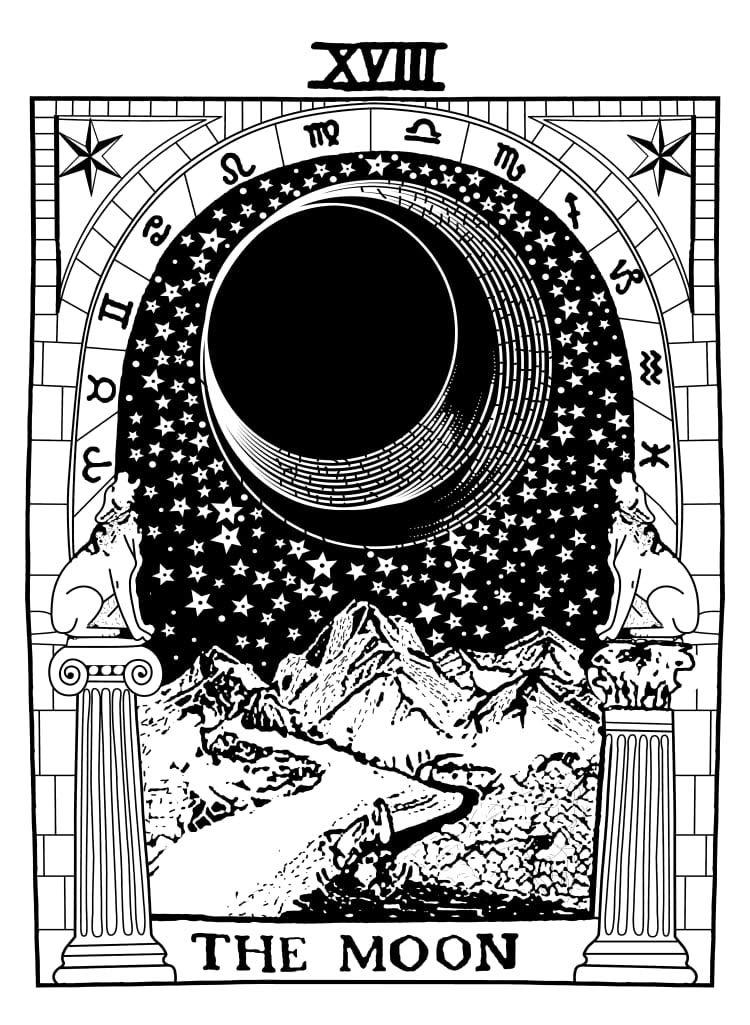 AVA Collections TAROT CARD Cotton Wall Hanging Poster Tapestry Hippie Bohemian Boho Mandala Size: 40x30 inches (The Moon- Black/white)